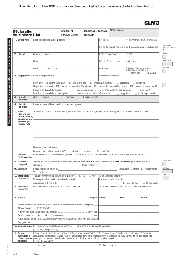 Formulaire: Déclaration de sinistre LAA